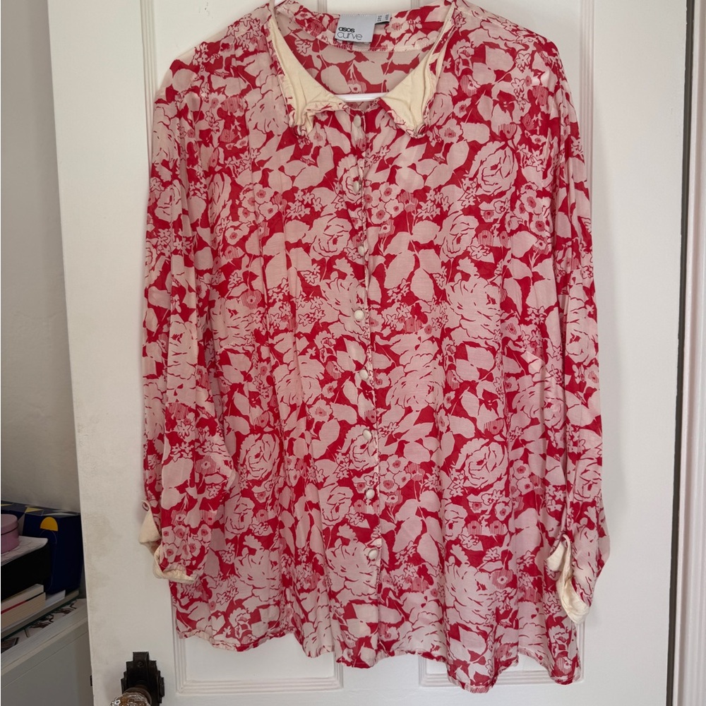 ASOS Red and Cream Floral Blouse size 18/20